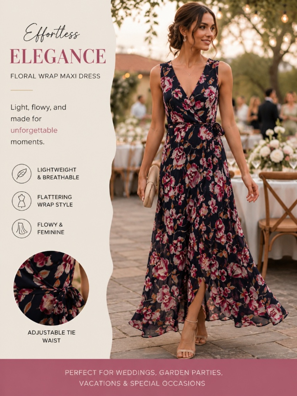 Band of Gypsies Floral Wrap Maxi Dress XS Navy Pink Sleeveless Wedding Guest